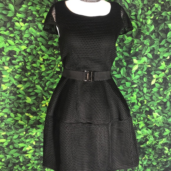 Net Black Mini Cocktail Dress Short Sleeve - Picture 1 of 6